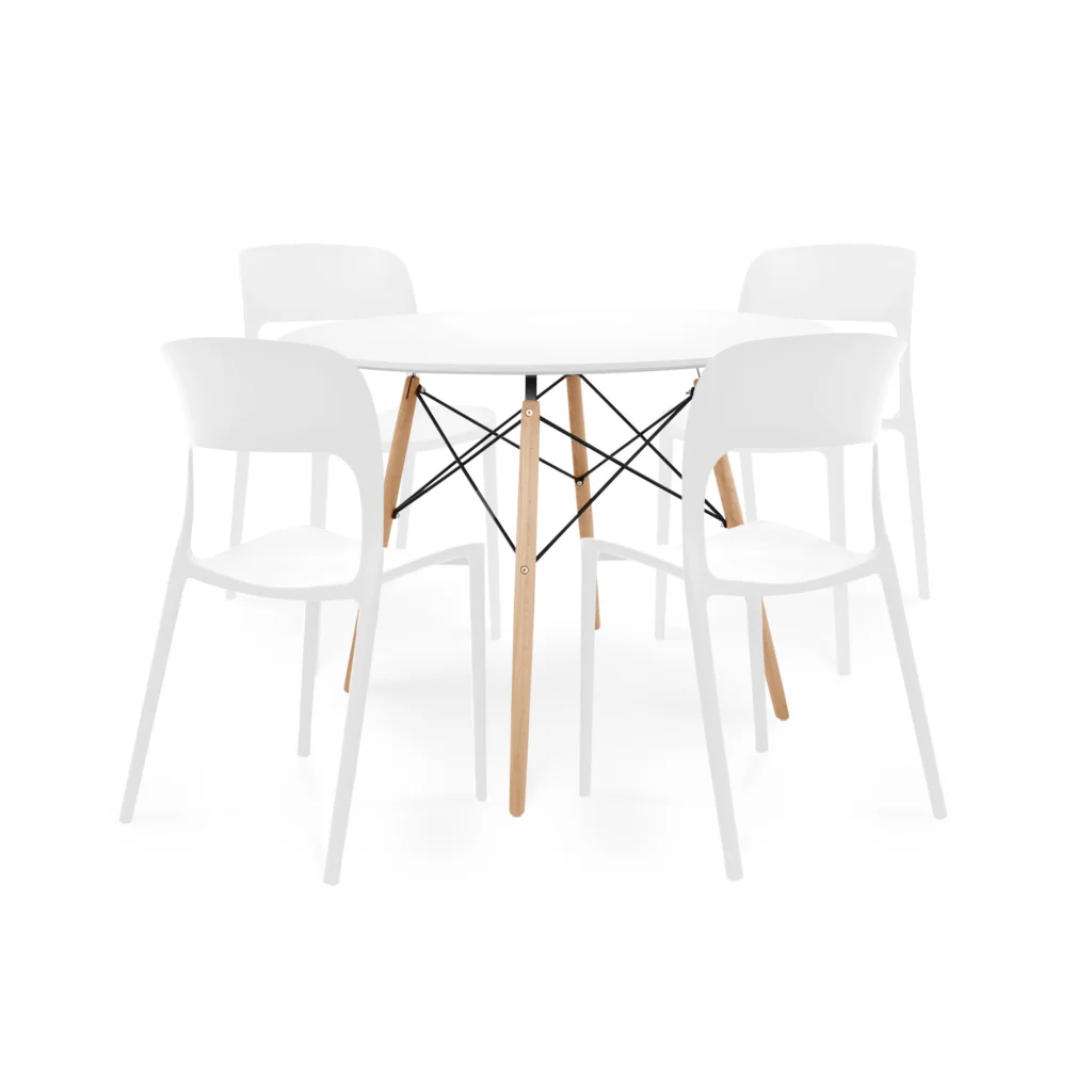 Juego de comedor Londres con mesa circular y sillas modernas en estilo nórdico para ambientes elegantes y funcionales