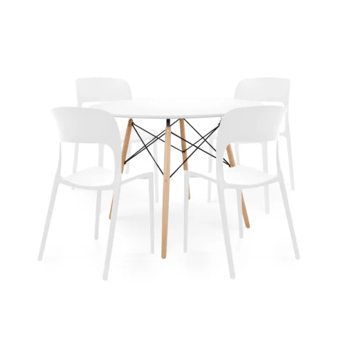 Juego de comedor Londres con mesa circular y sillas modernas en estilo nórdico para ambientes elegantes y funcionales