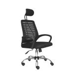Sillón presidente Loto color negro con cabecero regulable, espaldar en malla y base cromada.