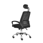 Sillón presidente Loto color negro con cabecero regulable, espaldar en malla y base cromada.