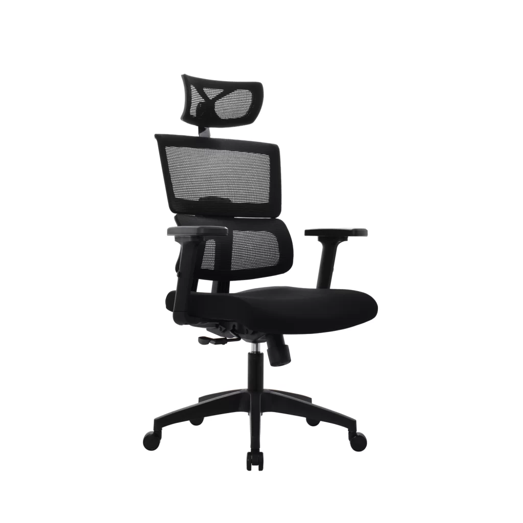 La silla de oficina Flip con cabecero regulable, brazos 3D y espaldar en malla para oficina moderna.