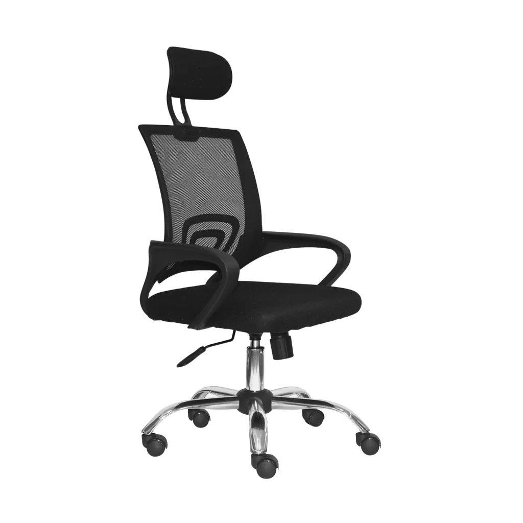 Silla de oficina Atlantis con cabecero y espaldar en malla para oficina moderna.
