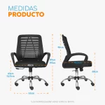 Sillón presidente Loto color negro con cabecero regulable, espaldar en malla y base cromada.