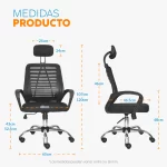 Sillón presidente Loto color negro con cabecero regulable, espaldar en malla y base cromada.