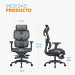 Silla de oficina Sam con reposapiés, cabecero, espaldar en malla y brazos 3D regulables.