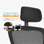 Silla Zad en malla negra con cabecero, apoyo lumbar y brazos abatibles para diferentes