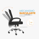 Sillón presidente Loto color negro con cabecero regulable, espaldar en malla y base cromada.