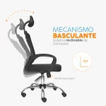 Sillón presidente Loto color negro con cabecero regulable, espaldar en malla y base cromada.