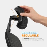 Silla Zad en malla negra con cabecero, apoyo lumbar y brazos abatibles para diferentes
