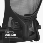Silla Zad en malla negra con cabecero, apoyo lumbar y brazos abatibles para diferentes