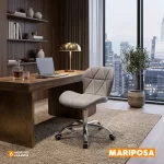 Silla de oficina giratoria Mariposa con base cromada y diseño moderno para escritorio o estudio.