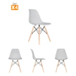 El Set x4 sillas de comedor Eames con patas de madera y diseño moderno para comedor u oficina.
