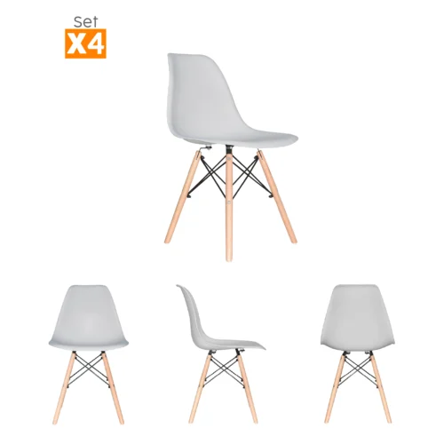 El Set x4 sillas de comedor Eames con patas de madera y diseño moderno para comedor u oficina.