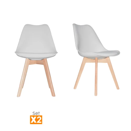 Set x2 sillas de comedor modernas Ema con patas en madera y diseño contemporáneo para comedores.