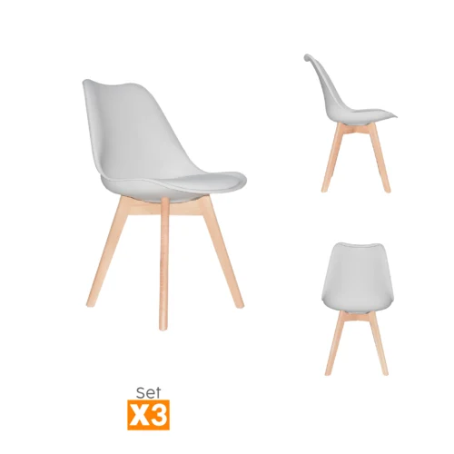 Set x3 sillas de comedor modernas Ema con patas en madera y diseño contemporáneo para comedores