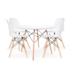 Juego de comedor Milan con mesa y cuatro sillas modernas estilo escandinavo para hogar contemporáneo.