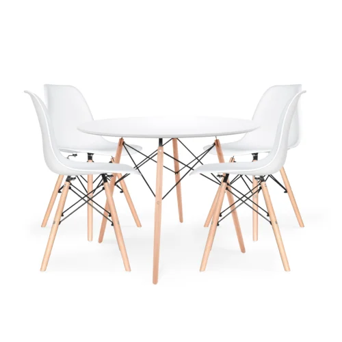 Juego de comedor Milan con mesa y cuatro sillas modernas estilo escandinavo para hogar contemporáneo.