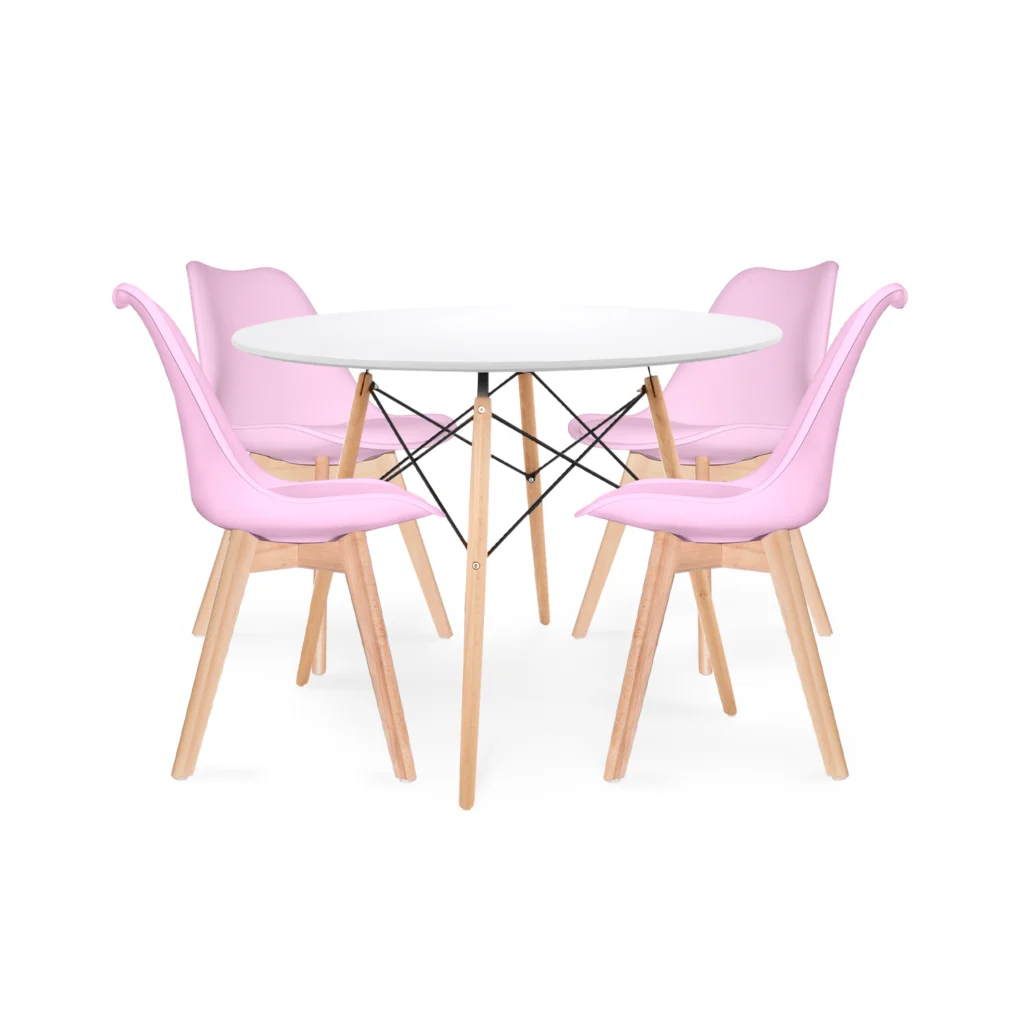 Juego de comedor Paris con mesa redonda moderna y cuatro sillas con estilo contemporáneo para hogar moderno.