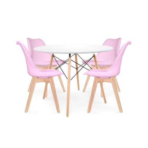 Juego de comedor Paris con mesa redonda moderna y cuatro sillas con estilo contemporáneo para hogar moderno.