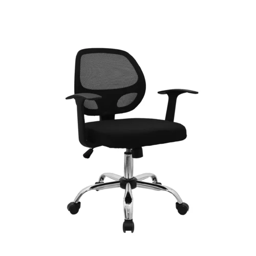 Silla de oficina Mali con espaldar en malla, asiento acolchado y base giratoria de alta resistencia.