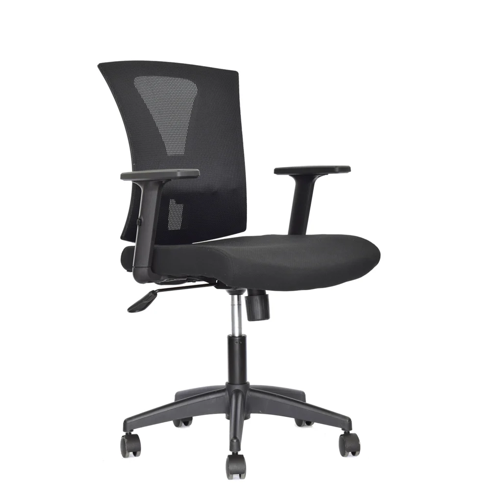 Silla de oficina ergonómica Niza con apoyo lumbar y espaldar en malla para oficinas modernas.