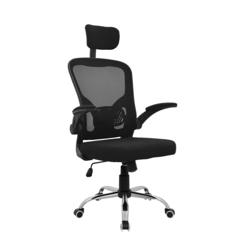Silla ergonómica de oficina Atos color negro con apoyo lumbar, cabecero regulable y diseño ejecutivo para escritorio moderno.