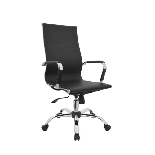 La silla de oficina Boss con cabecero en cuero sintético con base cromada y diseño ejecutivo para oficina.