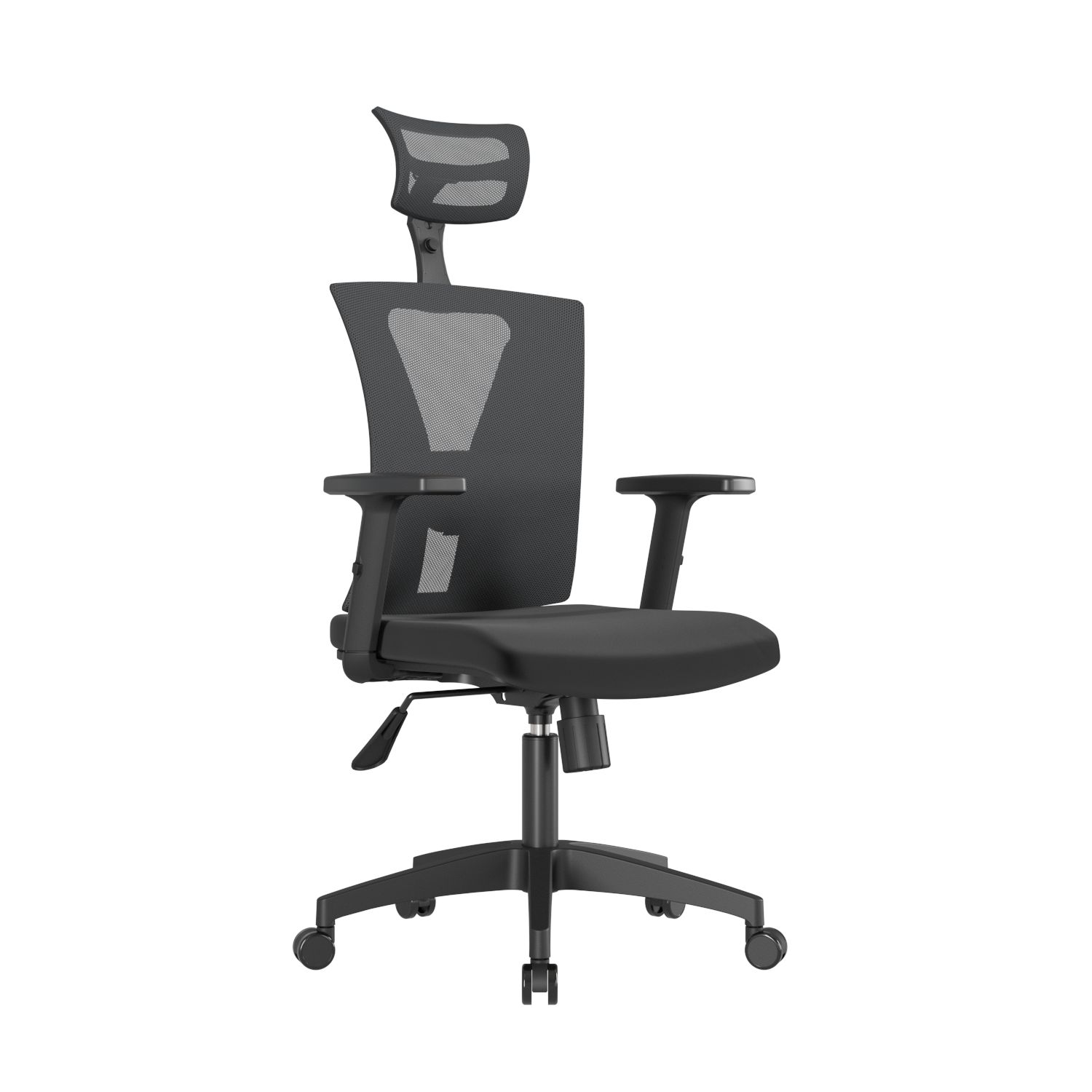 VISTA-1-SILLA-PSTE-NIZA-NEGRA Silla de oficina ergonómica Niza con cabecero regulable y apoyo lumbar para oficinas modernas.