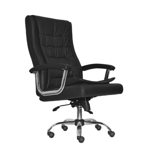Silla ergonómica Shiny Eco en cuero sintético negro con base cromada y diseño ejecutivo para oficina