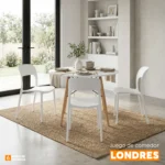 Juego de comedor Londres con mesa circular y sillas modernas en estilo nórdico para ambientes elegantes y funcionales
