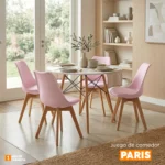 Juego de comedor Paris con mesa redonda moderna y cuatro sillas con estilo contemporáneo para hogar moderno.