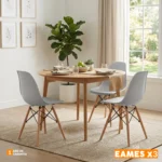 Set x3 sillas de comedor Eames con patas en madera y diseño moderno para comedores contemporáneos.