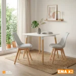 Set x2 sillas de comedor modernas Ema con patas en madera y diseño contemporáneo para comedores.