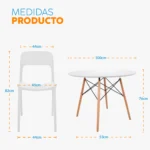 Juego de comedor Londres con mesa circular y sillas modernas en estilo nórdico para ambientes elegantes y funcionales