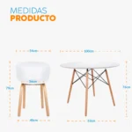 Comedor Nápoles con mesa redonda y tres sillas en tonos claros para espacios modernos y minimalistas.