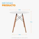 Mesa redonda Eames con estructura moderna y patas en madera para espacios contemporáneos.