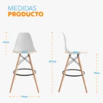 La silla de bar Eames blanco con patas de madera y estructura reforzada para espacios modernos.