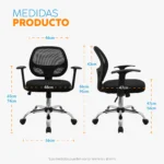 Silla de oficina Mali con espaldar en malla, asiento acolchado y base giratoria de alta resistencia.