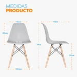 Silla de comedor Eames con patas de madera y diseño moderno para comedor u oficina.