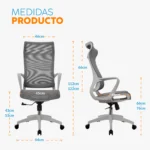 La silla de oficina Rigs con cabecero, espaldar en malla, asiento transpirable y mecanismo basculante.