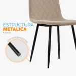 Juego de comedor AMSI de 4 puestos con mesa circular en vidrio y sillas tapizadas en terciopelo color arena.
