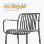 La silla Nard gris con brazos y estructura en polipropileno para interiores y exteriores.