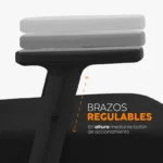 La silla de oficina Miles con espaldar en malla, apoyo lumbar regulable, brazos regulables y base giratoria resistente.