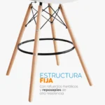 La silla de bar Eames blanco con patas de madera y estructura reforzada para espacios modernos.