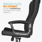 Silla ergonómica Shiny Eco en cuero sintético negro con base cromada y diseño ejecutivo para oficina
