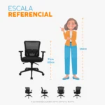 La silla de oficina Miles con espaldar en malla, apoyo lumbar regulable, brazos regulables y base giratoria resistente.
