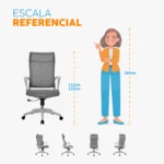 La silla de oficina Rigs con cabecero, espaldar en malla, asiento transpirable y mecanismo basculante.