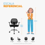 Silla de oficina Mali con espaldar en malla, asiento acolchado y base giratoria de alta resistencia.