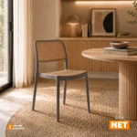 La silla NET con estructura en polipropileno microperforado, ideal para comedores, cafeterías y espacios modernos.