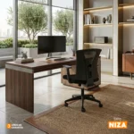 Silla de oficina ergonómica Niza con apoyo lumbar y espaldar en malla para oficinas modernas.